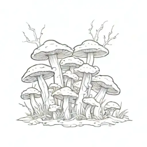bush of mushrooms growing tattoo design idea