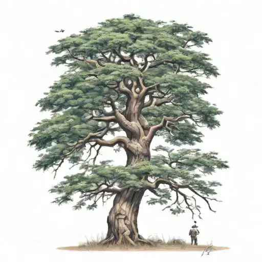 a tall slim baobab tree with cuved branch tattoo design idea