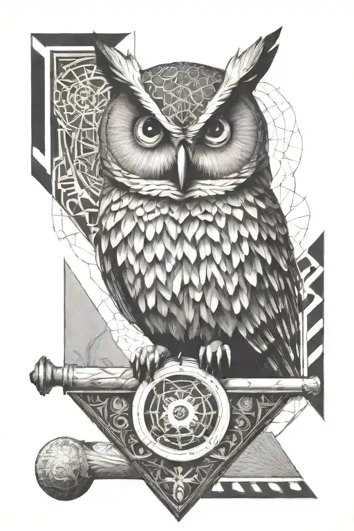 owl holding a scroll across tattoo design idea