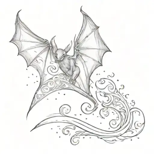 Top: Bat flying with sparkles Middle Top: Dragon curled gracefully Mid-section: “Handle it” text morphing into a quill,  tattoo design idea