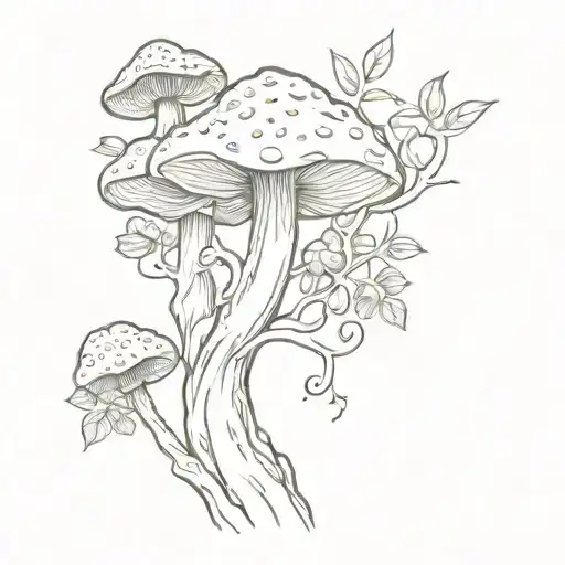 mushroom bush branch long tattoo design idea