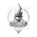 A dotwork portrait of Link from The Legend of Zelda holding the Master Sword tattoo design idea