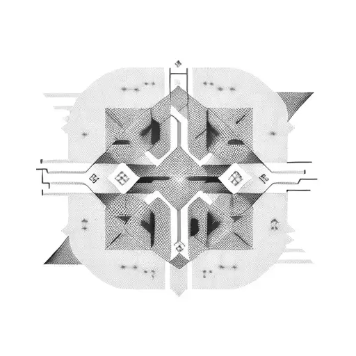 An abstract composition of circuitry forming the shape of a checkered flag tattoo design idea