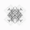 An abstract composition of circuitry forming the shape of a checkered flag tattoo design idea