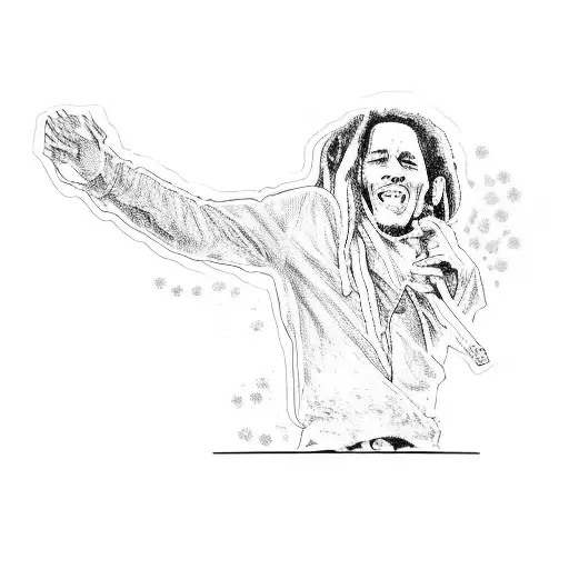 bob marley with the words "Forever Loving Jah" and some filler around it tattoo design idea