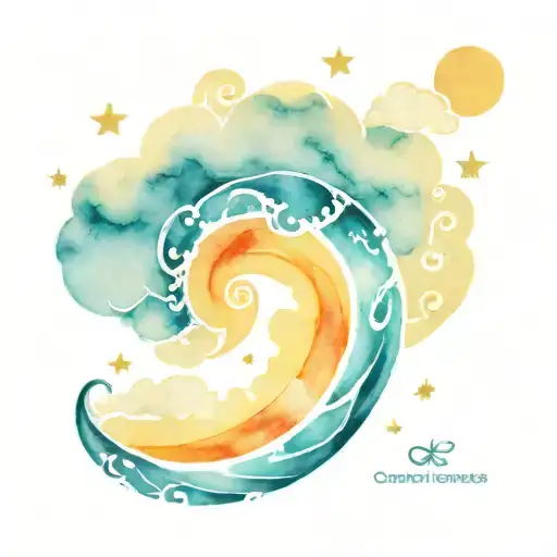cloud stars and sea waves tattoo design idea