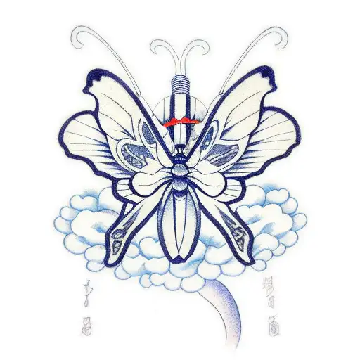 katana butterflies anime tattoo design idea