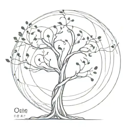 1. **Tree**: The tree is central in the drawing and its branches form spiral patterns. The branches of the tree bend upw tattoo design idea
