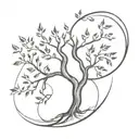 1. **Tree**: The tree is central in the drawing and its branches form spiral patterns. The branches of the tree bend upw tattoo design idea