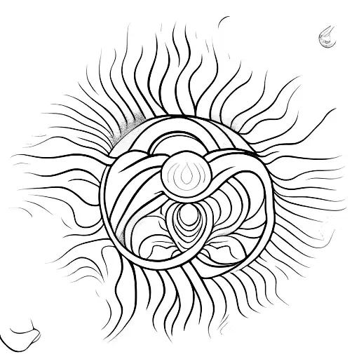 ondas com sol tattoo design idea