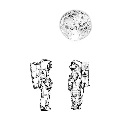 two astronauts looking at the moon tattoo design idea