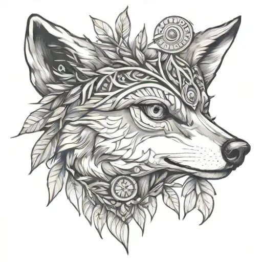 3rd eye wolf with olive branch   tattoo design idea