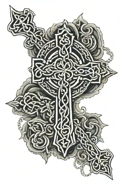 Celtic Cross With Rosary wrapped round tattoo design idea