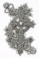 Celtic Cross With Rosary wrapped round tattoo design idea