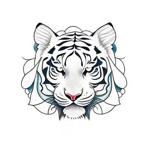 white tiger, flowers, mandela tattoo design idea