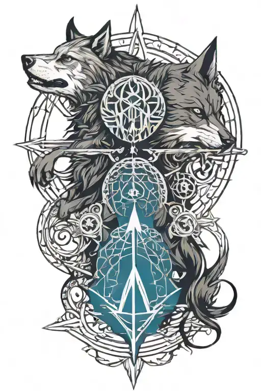 Assassin's Creed Valhalla symbol with a wolf in the center tattoo design idea
