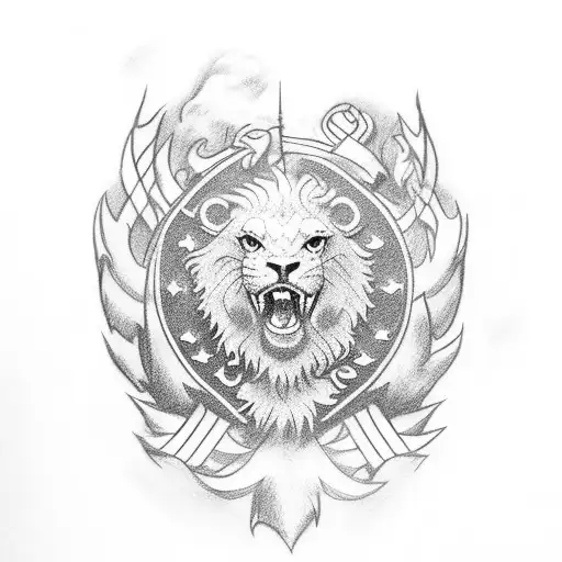 Scottish Flag, the word "Russell", Dutch Lion, Soccer ball tattoo design idea