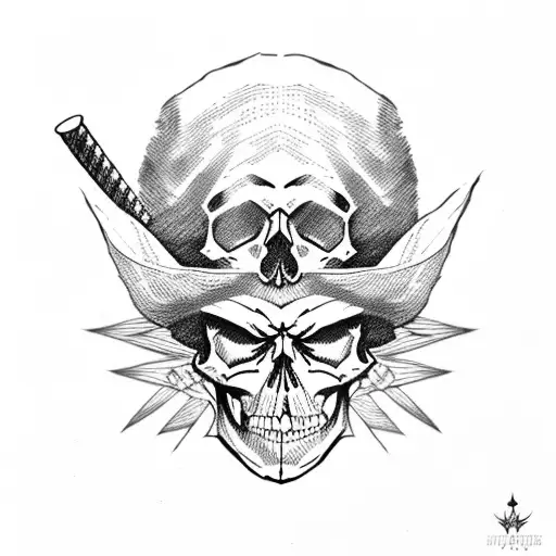 skull with straw hat pirates tattoo design idea
