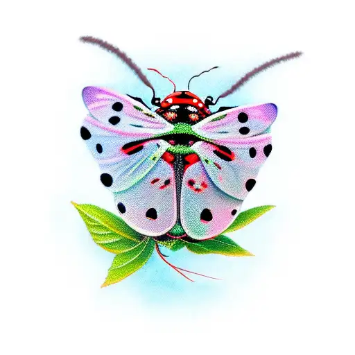 ladybug with firefly on leaf tattoo design idea