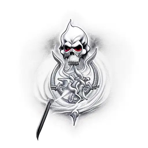 a fire breathing grim reaper holding a sword tattoo design idea