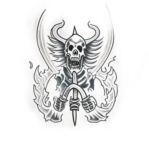 a fire breathing grim reaper holding a sword tattoo design idea