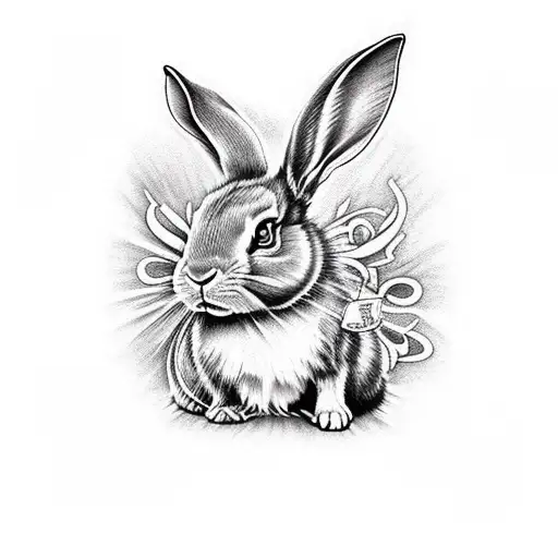 fire breathing rabbit  tattoo design idea