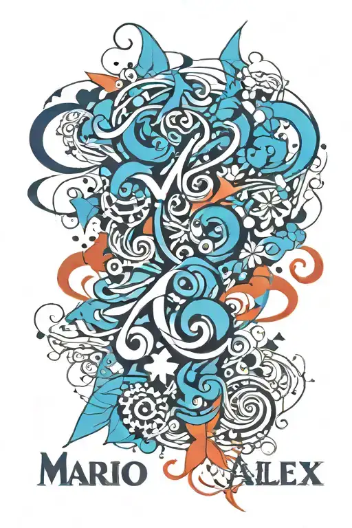 name written MARIO & ALEX tattoo design idea