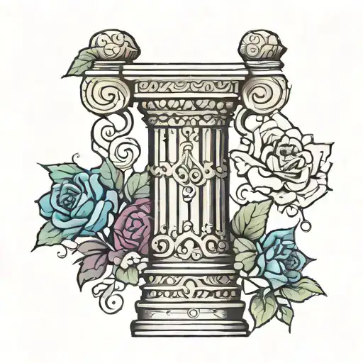 Roman Pillar with 3 Birthstones inscribed  tattoo design idea