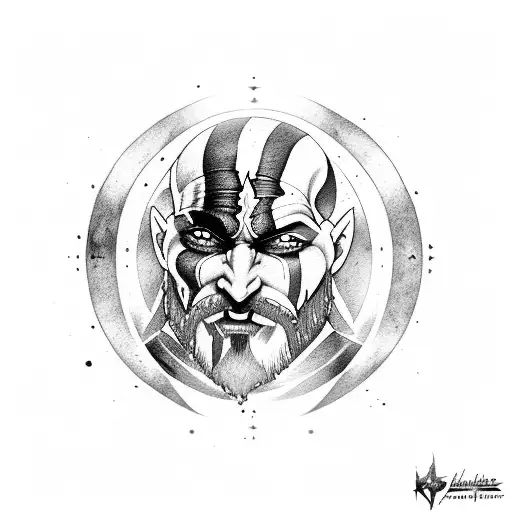 Kratos from the game God of War became an artilleryman tattoo design idea