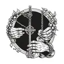 hands in a pray position with a rosary around the hands  tattoo design idea