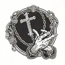 hands in a pray position with a rosary around the hands  tattoo design idea