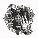 hands in a pray position with a rosary around the hands  tattoo design idea