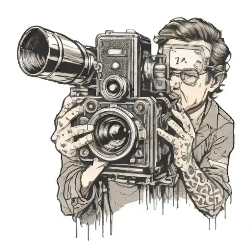 A soccer player taking a photo of their family on a vintage camera tattoo design idea