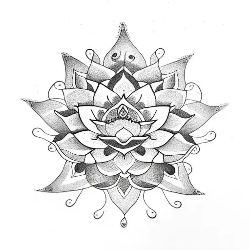 Lotus flower with intricate mandala design in dotwork style tattoo design idea