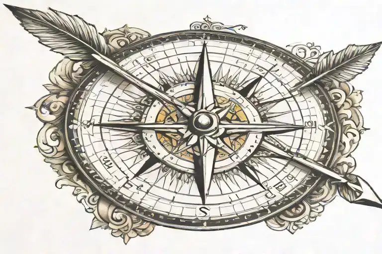 Create a forearm tattoo with an elegantly detailed compass. Position an arrow, pointing towards the wrist, so that it pa tattoo design idea