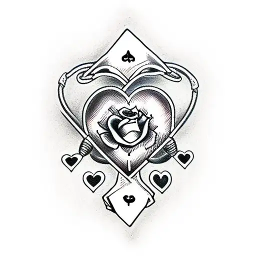 ace of hearts with rose and rattle snake tattoo design idea