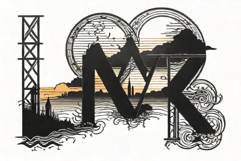 Roman numerals 2004-2021 sunset sky tattoo design idea