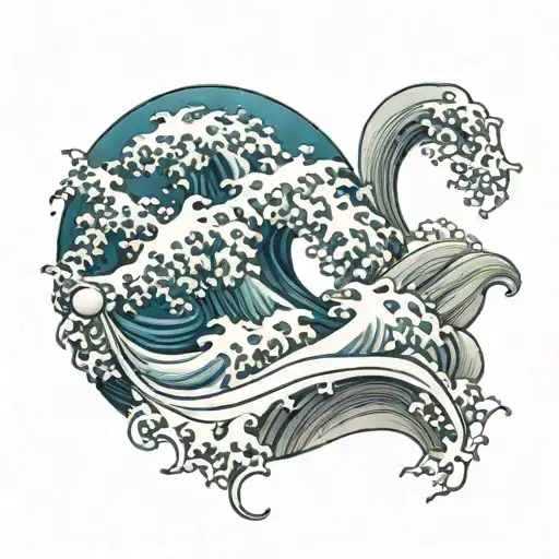 full sleve ocean wave with traitional japanese patterns tattoo design idea
