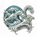 full sleve ocean wave with traitional japanese patterns tattoo design idea