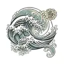 full sleve ocean wave with traitional japanese patterns tattoo design idea