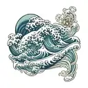 full sleve ocean wave with traitional japanese patterns tattoo design idea