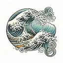 full sleve ocean wave with traitional japanese patterns tattoo design idea
