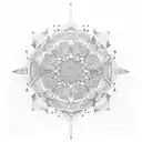 Incorporate a mandala into a cityscape with skyscrapers and buildings to a sleeve tattoo design idea