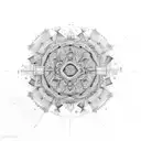 Incorporate a mandala into a cityscape with skyscrapers and buildings to a sleeve tattoo design idea