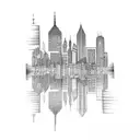 Incorporate a mandala into a cityscape with skyscrapers and buildings to a sleeve tattoo design idea