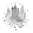 Incorporate a mandala into a cityscape with skyscrapers and buildings to a sleeve tattoo design idea