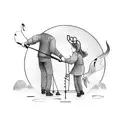 A whimsical scene of a father and daughter fishing together, capturing the bond between them tattoo design idea