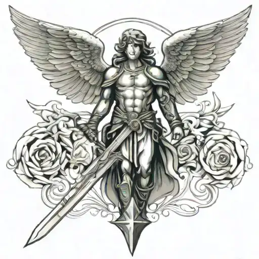 Archangel Michael wings on sword tattoo design idea