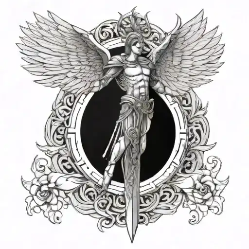 Archangel Michael wings on sword tattoo design idea