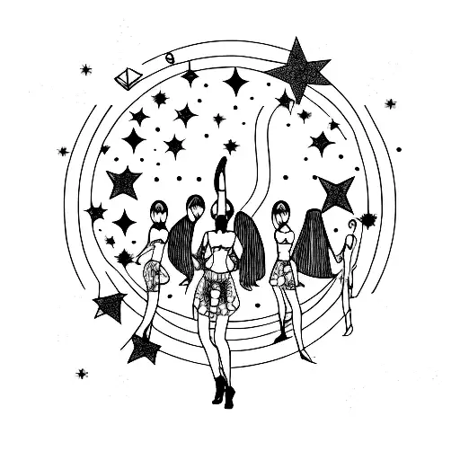 9 muses with stars instead heads who are dancing in the circle tattoo design idea